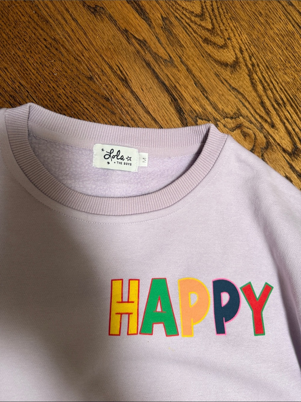 Lola + The Boys Lilac Sweatshirt with Colorful HAPPY Graphic